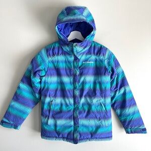 Columbia snow ski jacket girls medium 10-12 winter horizon ride hood print